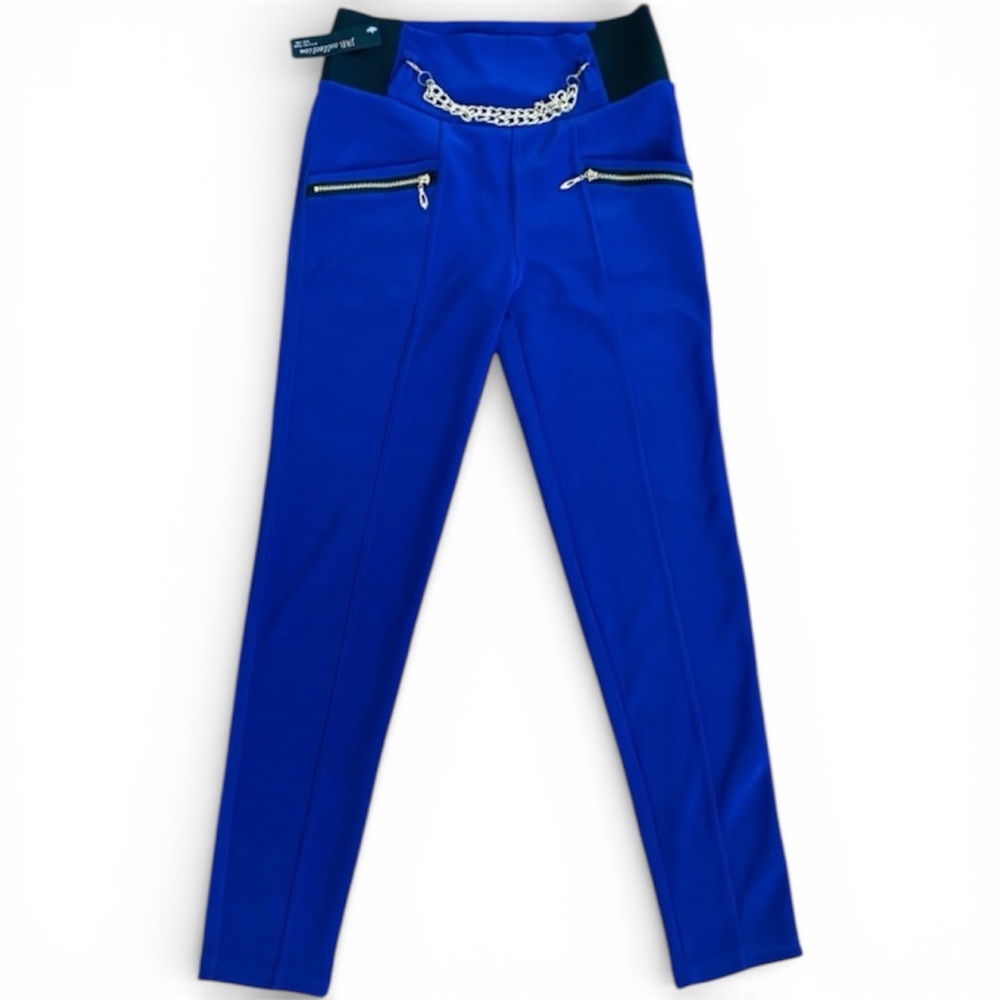 ELECTRIC ROYAL BLUE KNIT TAPERED PANTS CHAIN DOPAMINE HIGH WAIST 1 JUNIORS NWT